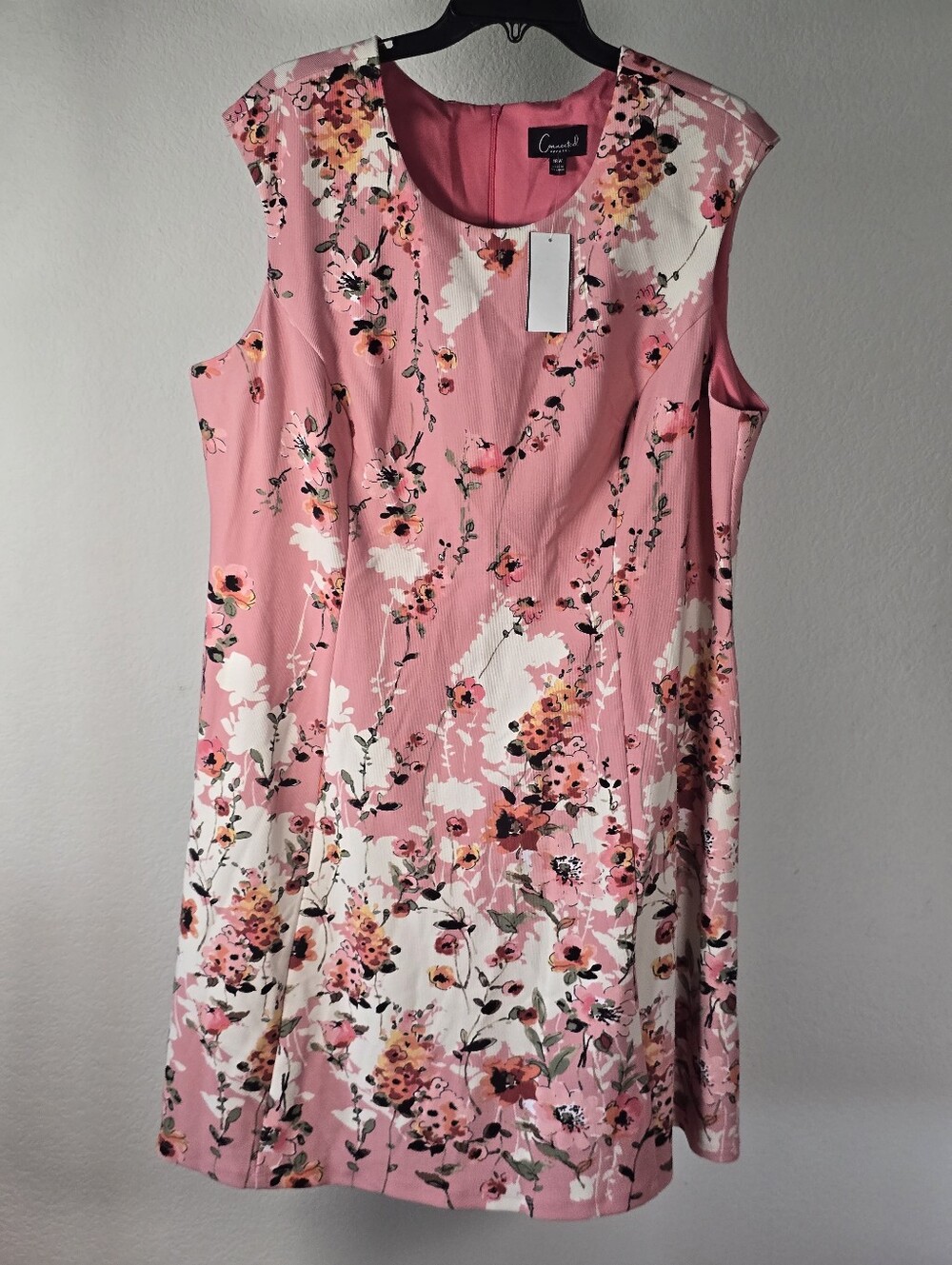Connected Apparel NWT Size 18W Pink Floral Sleeveless Shift Dress Plus Romantic
